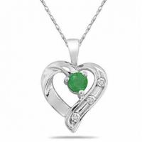 Emerald and Diamond Heart Pendant in .925 Sterling Silver