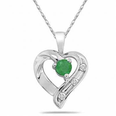 Emerald and Diamond Heart Pendant in .925 Sterling Silver -  - SPP12146EM