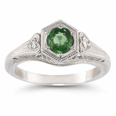 Emerald and Diamond Heart Ring in 14K White Gold -  - HGO-R95EMW