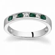 Emerald and Diamond Stackable Channel Ring, 14K White Gold