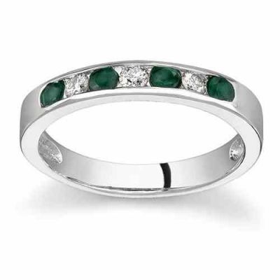 Emerald and Diamond Stackable Channel Ring, 14K White Gold -  - PRR3271EM