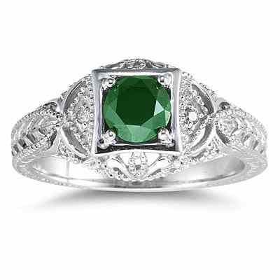 Emerald and Diamond Victorian Ring in 14K White Gold -  - RGF7775EMEM