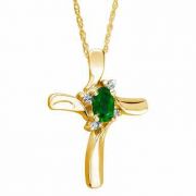 Emerald Cross Diamond Necklace in 10K Yellow Gold