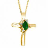 Emerald Cross Diamond Necklace in 10K Yellow Gold