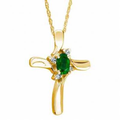 Emerald Cross Diamond Necklace in 10K Yellow Gold -  - PRP3893EM