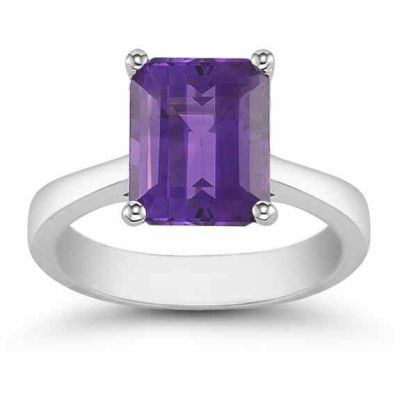 Emerald Cut 8mm x 6mm Amethyst Solitaire Ring, 14K White Gold -  - AOGRG-5-AMW