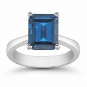 Emerald Cut 8mm x 6mm London Blue Topaz Solitaire Ring 14K White Gold