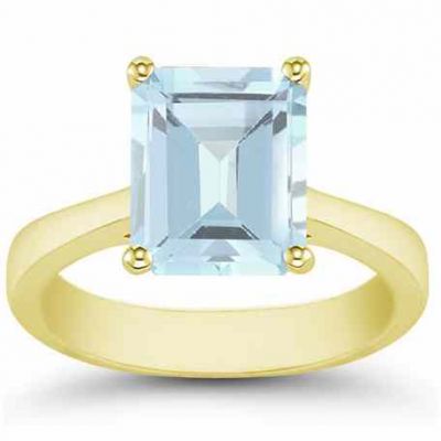 Emerald-Cut Aquamarine Solitaire Ring, 14K Yellow Gold -  - AOGRG-5-AQY