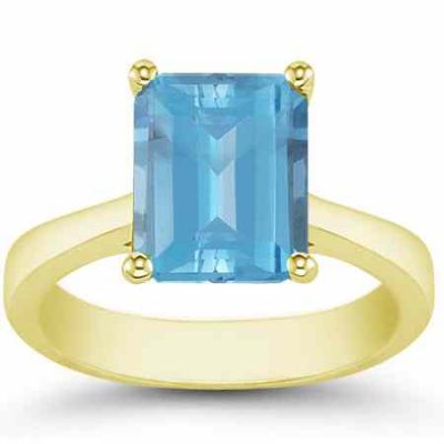 Emerald-Cut Blue Topaz Solitaire Ring, 14K Yellow Gold -  - AOGRG-5-BTY