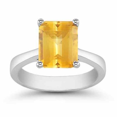 Emerald Cut Citrine Solitaire Ring in 14K White Gold -  - AOGRG-5-CTW