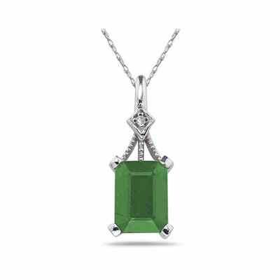 Emerald Cut Emerald and Diamond Pendant, 14K White Gold -  - PRP7961EM