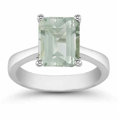 Emerald Cut Green Amethyst Solitaire Ring in 14K White Gold -  - AOGRG-5-GAW