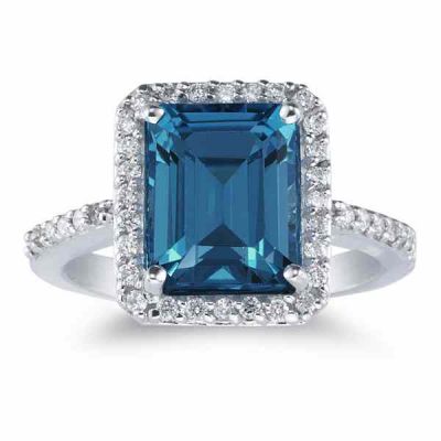 Emerald-Cut London Blue Topaz and Diamond Ring -  - AOGRG-LBT-2