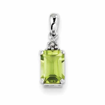 Emerald-Cut Peridot Gemstone Pendant in Sterling Silver -  - QGPD-QDX817