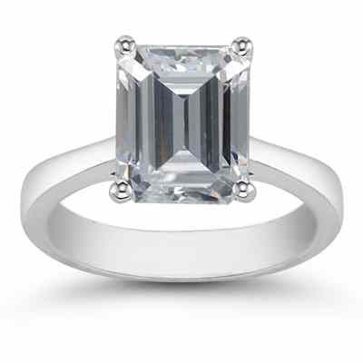 Emerald Cut Cubic Zirconia Solitaire Ring, 14K White Gold -  - AOGRG-5-CZW
