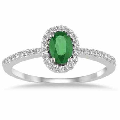 Emerald Diamond Halo Ring, 10K White Gold -  - PRR12309EM