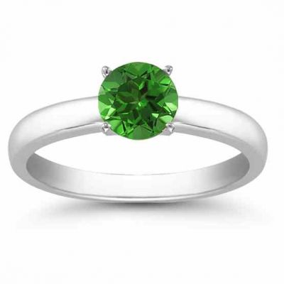 Emerald Gemstone Solitaire Ring in 14K White Gold -  - AOGRG-EM14KW