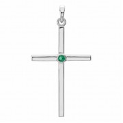 Emerald Solitaire Cross Necklace, 14K White Gold