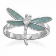 Enameled Dragonfly Sterling Silver Ring with CZ Accent