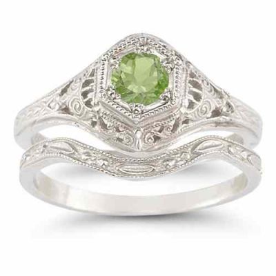 Enchanted Peridot Bridal Ring Set in .925 Sterling Silver -  - HGO-R128PDWB21SS