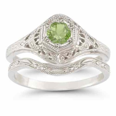 Enchanted Peridot Bridal Ring Set in .925 Sterling Silver -  - HGO-R128PDWB21SS