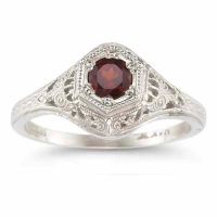 #23 GENUINE RUBY ANTIQUE STYLE ART DECO .925 SILVER FILIGREE RING SIZE 6