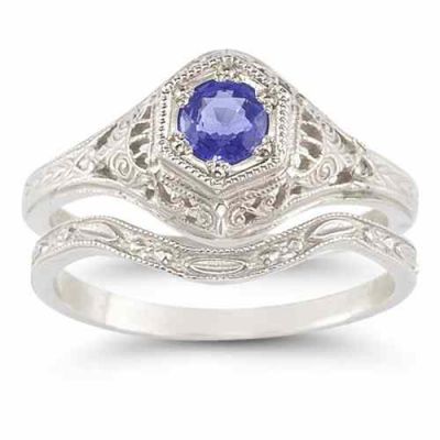 Enchanted Tanzanite Bridal Ring Set in .925 Sterling Silver -  - HGO-R128TZWB21SS