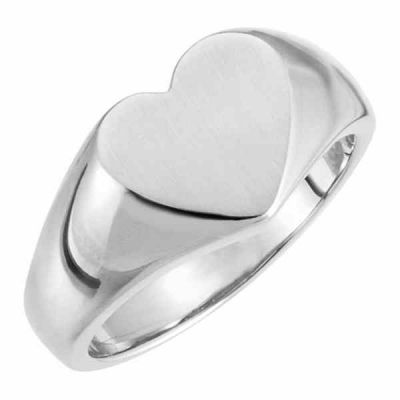 Engravable Signet Heart Ring in 14K White Gold -  - STLRG-5623W