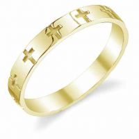 Engraved Cross Wedding Band Ring in 14K Yellow Gold