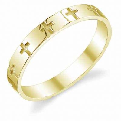 Engraved Cross Wedding Band Ring in 14K Yellow Gold -  - JDB-151Y