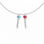 Engraved Family Key Pendant Necklace with 2 CZ Gemstones Sterling