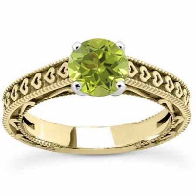 Engraved Heart Green Peridot Ring, 14K Yellow Gold -  - US-ENS3612PDY