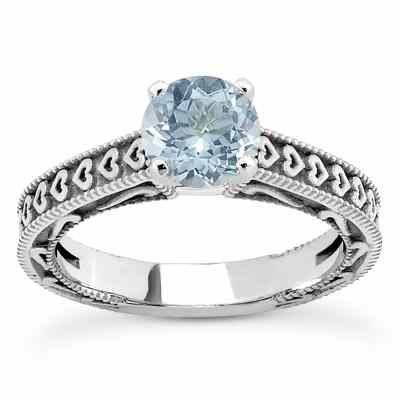 Engraved Hearts Aquamarine Ring -  - US-ENS3612AQW