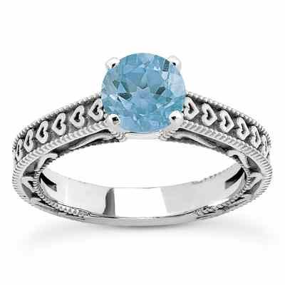 Engraved Hearts Blue Topaz Ring -  - US-ENS3612BTW