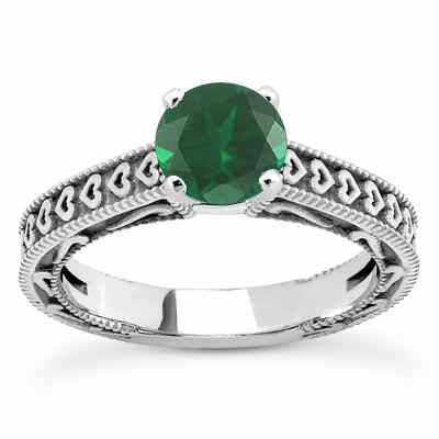Engraved Hearts Emerald Ring -  - US-ENS3612EMW