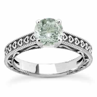 Engraved Hearts Green Amethyst Ring -  - US-ENS3612GAW