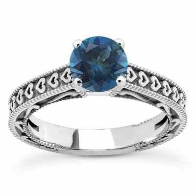 Engraved Hearts London Blue Topaz Ring -  - US-ENS3612LBTW