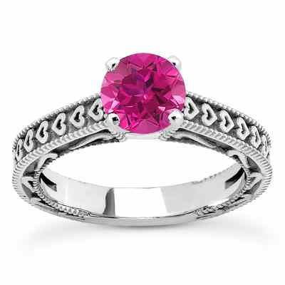 Engraved Hearts Pink Topaz Ring -  - US-ENS3612PTW