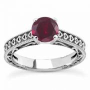 Engraved Hearts Ruby Engagement Ring