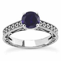 Engraved Hearts Sapphire Engagement Ring