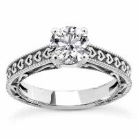 1/4 Carat Engraved Hearts Diamond Engagement Ring