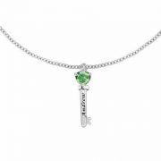 Engraved Key Pendant Necklace with CZ Gemstone in Sterling Silver