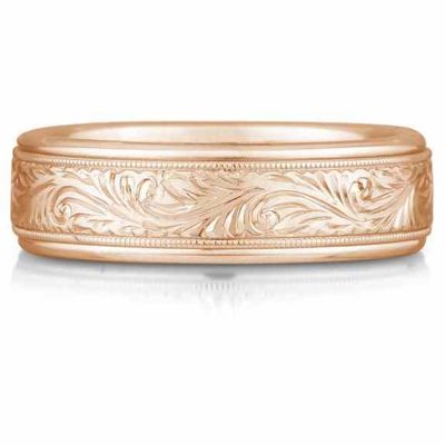 Engraved Paisley Wedding Band, 14K Rose Gold -  - JDB-230E1R