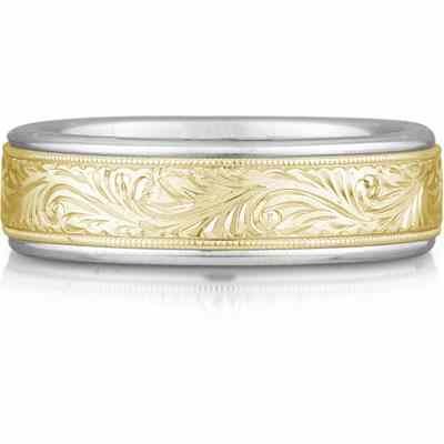 Engraved Paisley Wedding Band Ring, 14K Two-Tone Gold -  - JDB-230E1WY