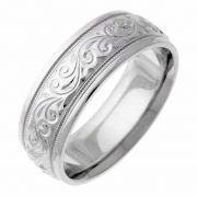 Engraved Paisley Swirl Wedding Band Ring