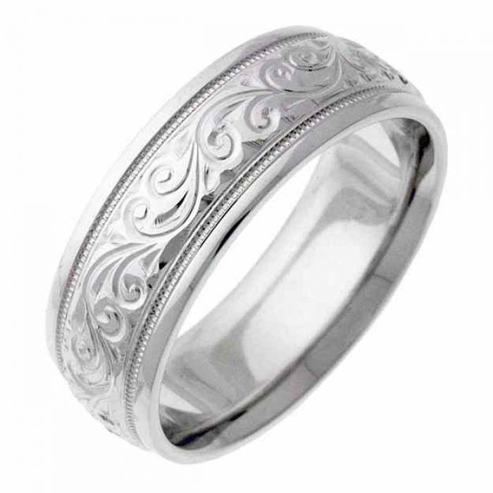 Rings : Engraved Silver Paisley Swirl Wedding Ring