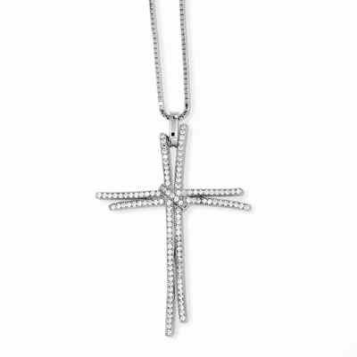 Entwined CZ Cross Necklace in Sterling Silver -  - QGPD-QMP895-18