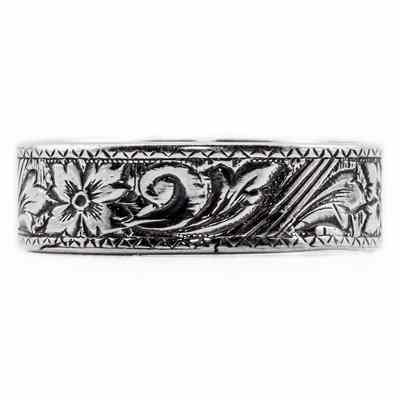 Estate-Style Flower Scroll Band in Sterling Silver -  - HGO-WB38SS