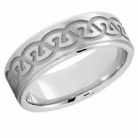 Etched Celtic Wedding Band in 14K White Gold