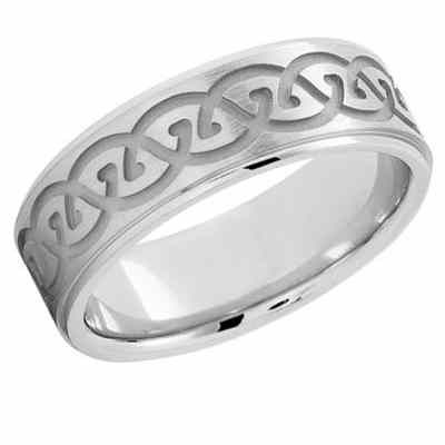 Etched Celtic Wedding Band in 14K White Gold -  - USWB-M465WG